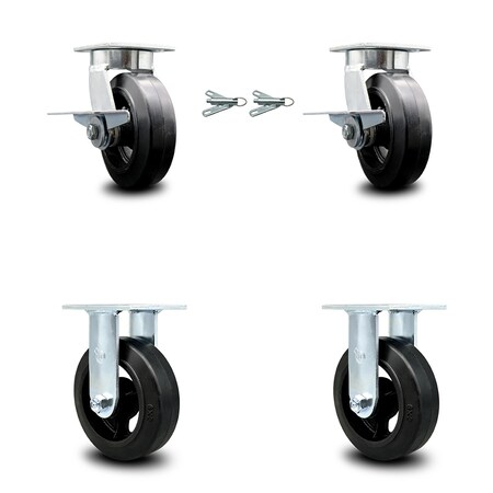 Service Caster 6 Inch Kingpinless Rubber on Steel Caster Brake & Swivel Lock 2 Rigid SCC, 2PK SCC-KP30S620-RSR-SLB-BSL-2-R-2